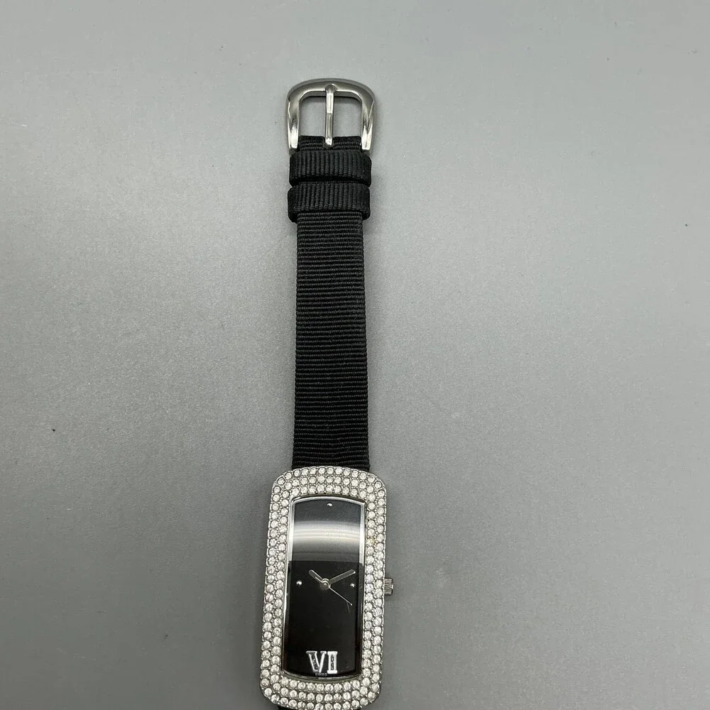 Montrex Womens Watch 20mm Black Dial Crystal Bezel Black Leather New Battery